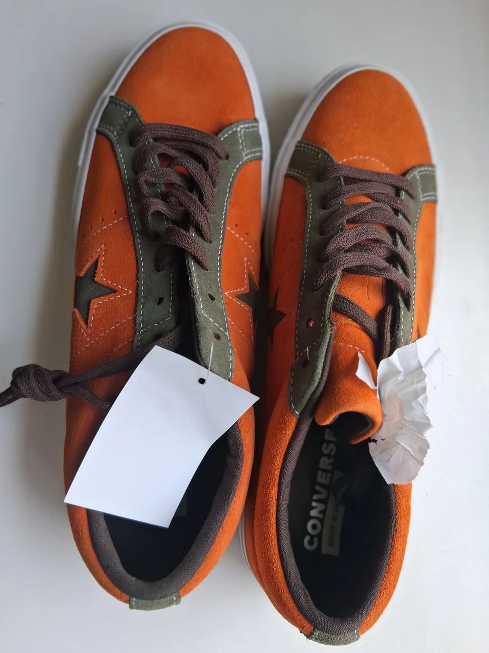 Converse Orange and Olive Green Low-Top Boat Shoes with Brown Laces